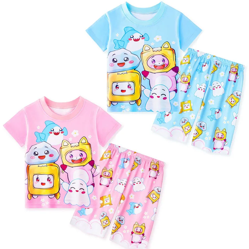 

Lankybox Kids Clothes pajamas Set Summer Children Cosplay Clothing T Shirt+Short Pant 2 PCS Sets Toddler Baby Girls Sport Suits