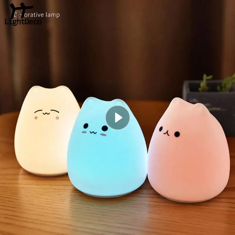 

Colorful Cat Silicone Table Lamps LED Night Light Touch Sensor Light Children Cute Night Lamp Colorful Color Changing Room Light