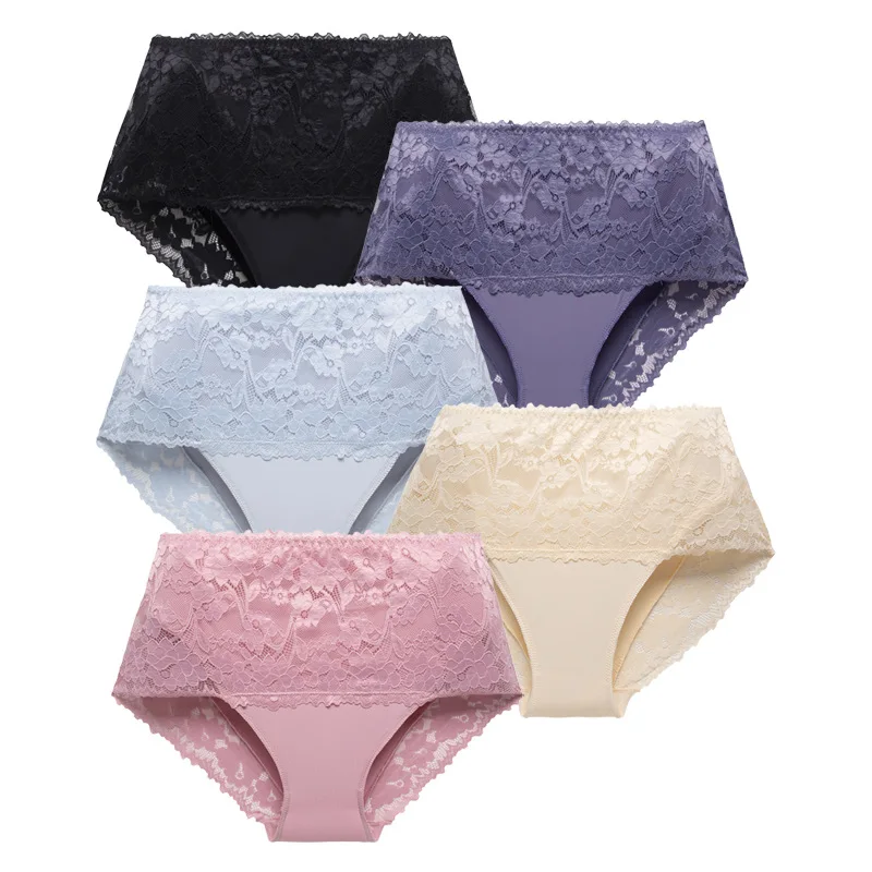 2pcs Large Sexy Women's Briefs High Waist Lace Briefs Comfortable Breathable Triangle Women's Panties Underwear Women