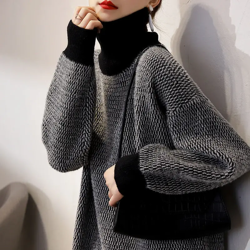 

WTEMPO Imitation mink velvet turtleneck sweater women's pullover autumn winter thickened loose outerwear Korean style bottoming