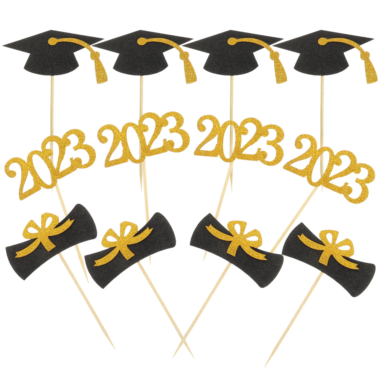 

24 Pcs Graduation Cake Insert Picks Cupcakes Fruit Decor Paper Topper Dessert Ornaments Decors Flash Party Supplies