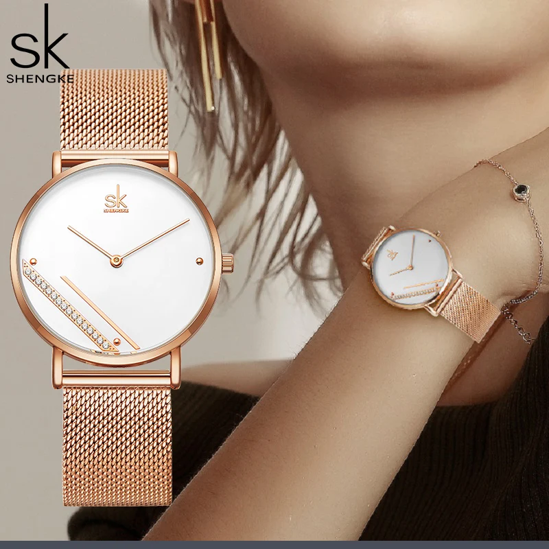 Relogio Feminino Shengke Fashion Women Watches Golden Mesh Stap Woman's Quartz Wristwatches Original Design Gifts Ladies Clcok enlarge