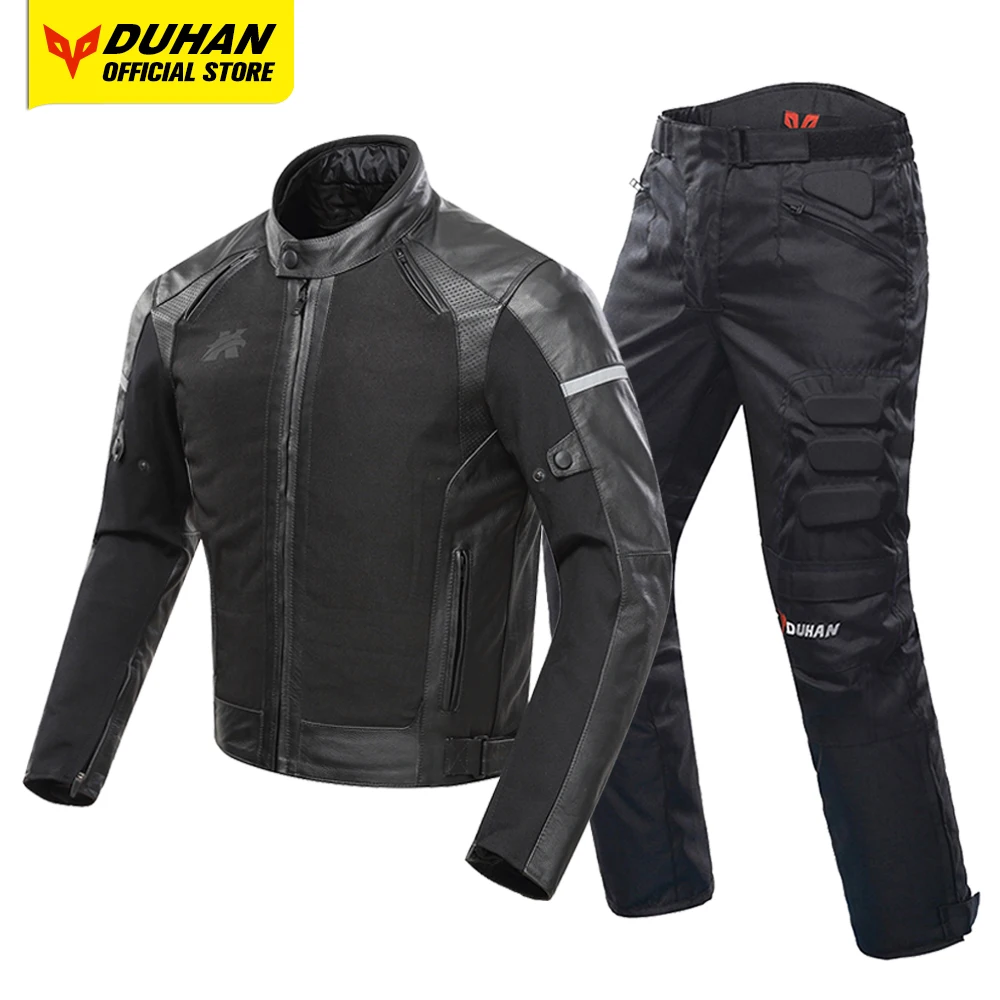 

DUHAN Motorcycle Jacket & Pants Genuine Leather Windproof Motocross Jacket Moto Cycling Chaqueta Waterproof Jaqueta Motoqueiro