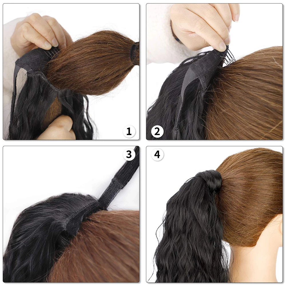 Накладной хвост из кукурузных волн удлинитель синтетического чёрного хвоста 32