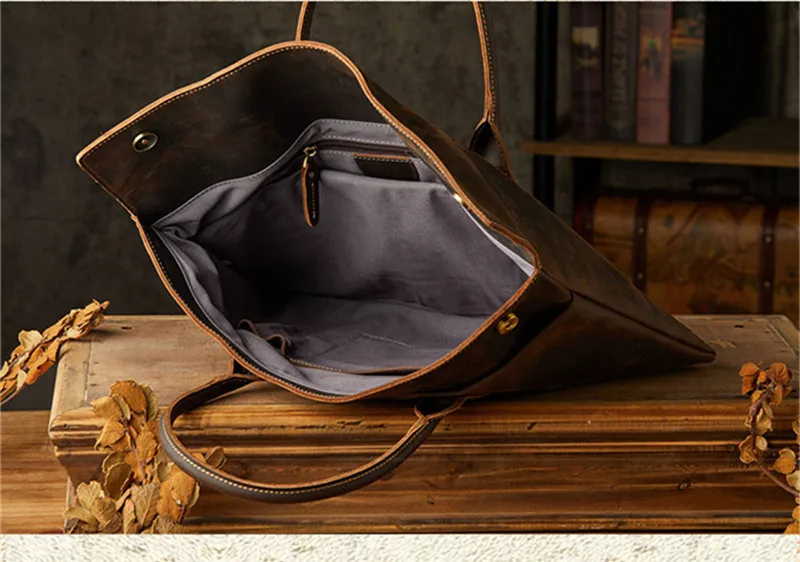 Retro Fashion Designer Top Crazy Horse cowhide Men's Handbag Daily Outdoor Office Lawyer Real leather 17 Inch Briefcase teenager