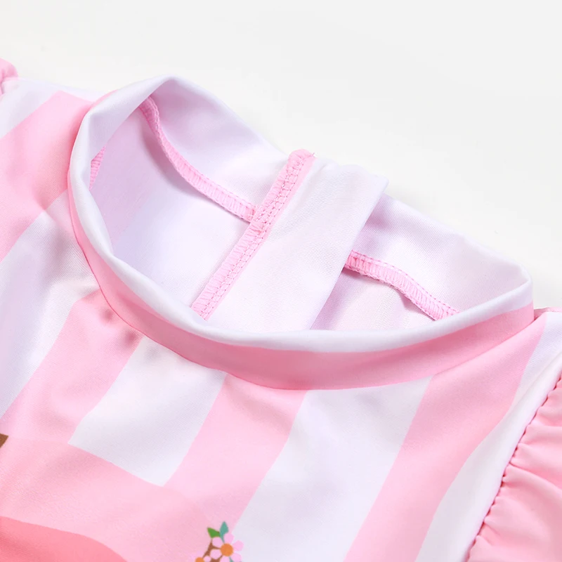 Long  Short Sleeve Pink Lovely Conjoined Body 2 Piece Set Girl Swimming Suit New Ventilation Quick Drying Children Swim Suit