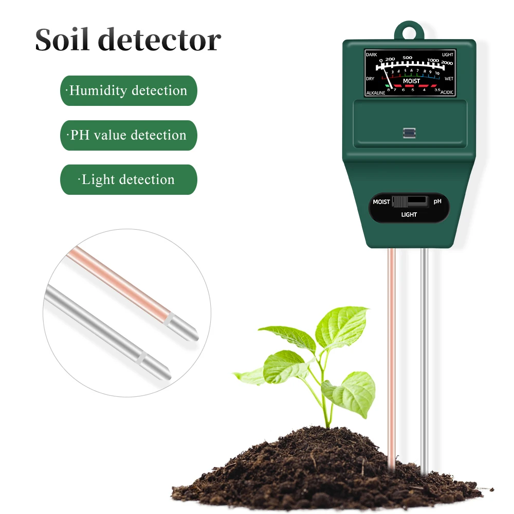 

3 in 1 Plant Flowers Soil PH Tester Moisture Measuring humidity Light Meter Hydroponics Analyzer Gardening Detector Hygrometer