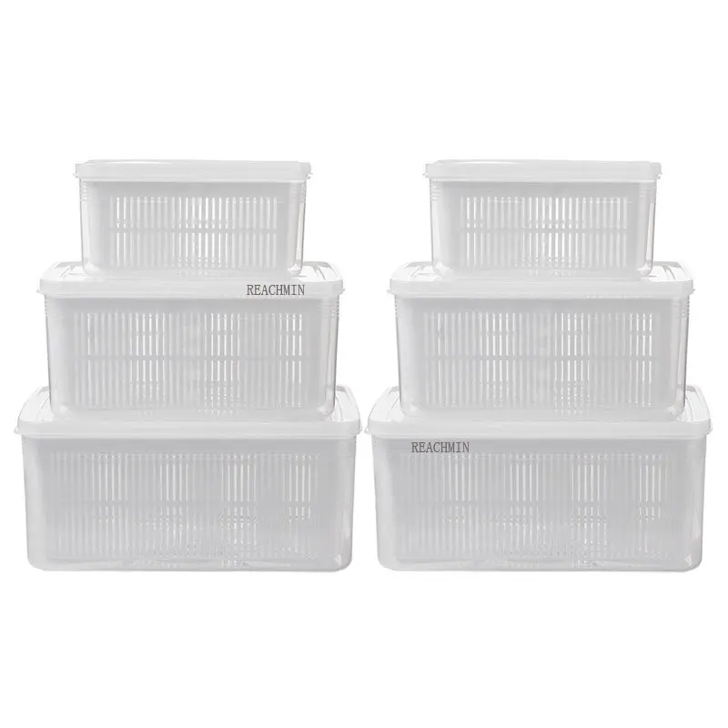 

6Pcs Rectangular Double Tier Storage Box Household Refrigerator Fruit Vegetable Sealed Crisper Drain Storage Boxes