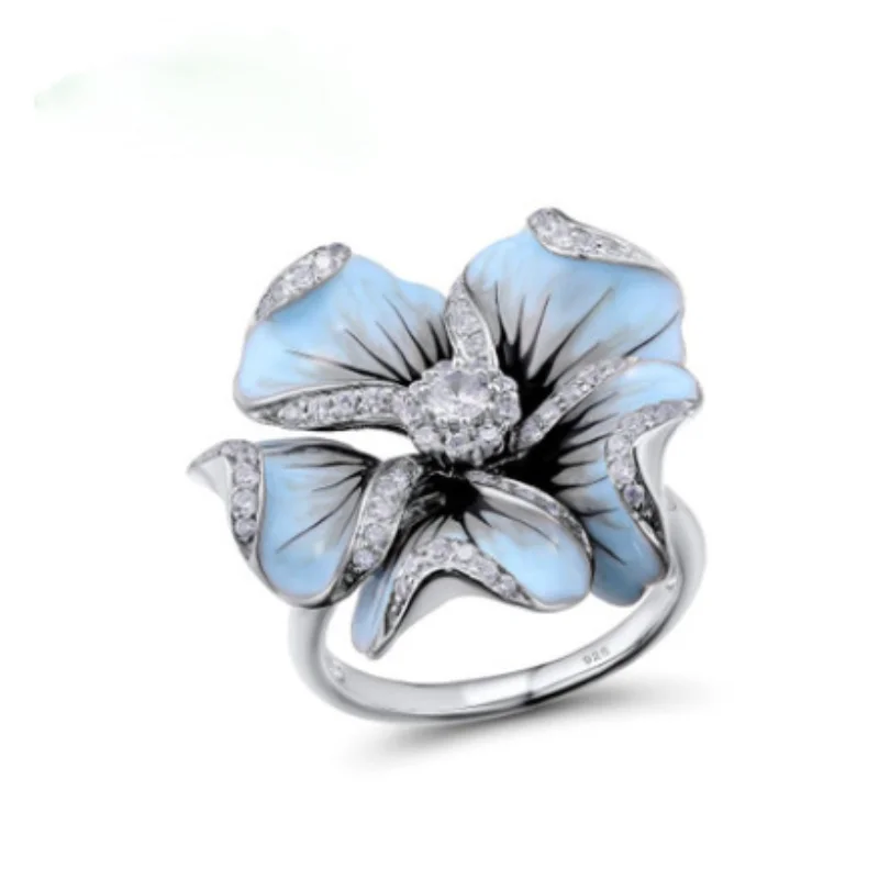 

Supply New Big Flower Drip Oil Inlaid Diamond Ring Popular European and American Women's Handicrafts