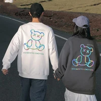 2022 spring new fleece couple pullover sweater mens fashion reflective design colorful bear print street sweater men