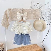 girls cute ruffle top and denim shorts two piece set baby girl clothes fashion clothes kids boutique clothing wholesale