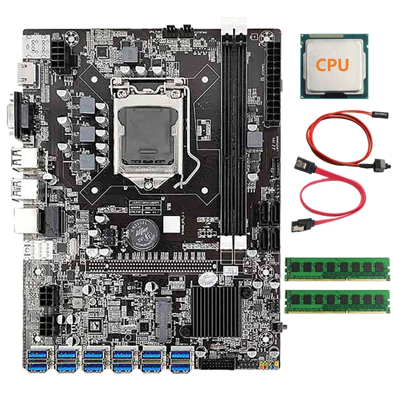 

B75 BTC Mining Motherboard With G530/G630 CPU+2X DDR3 RAM+Switch Cable+SATA Cable 12 USB3.0 Slot LGA1155 SATA3.0+MSATA