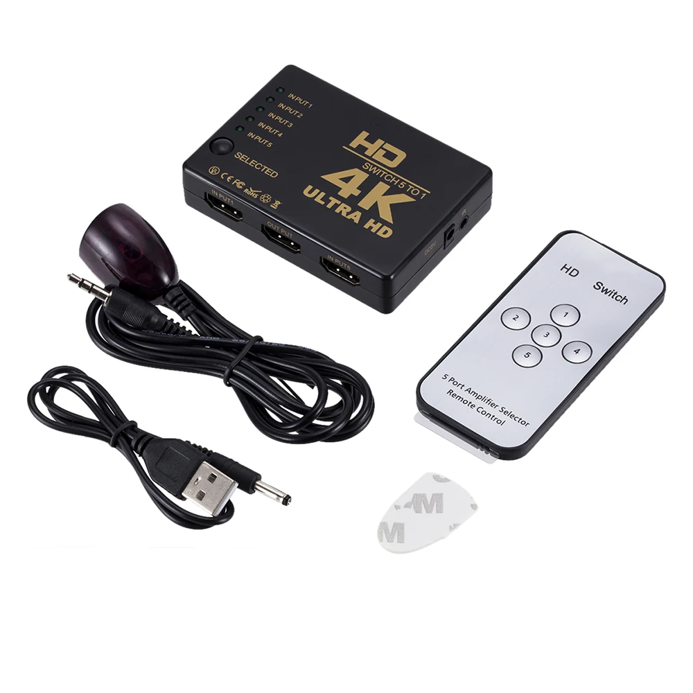 

5 Port 5 Input in to 1 Switch Selector Splitter Hub HD 4Kx2K HDMI-compatible Switcher With IR Remote 3D For PS3 Xbox 360 HDTV