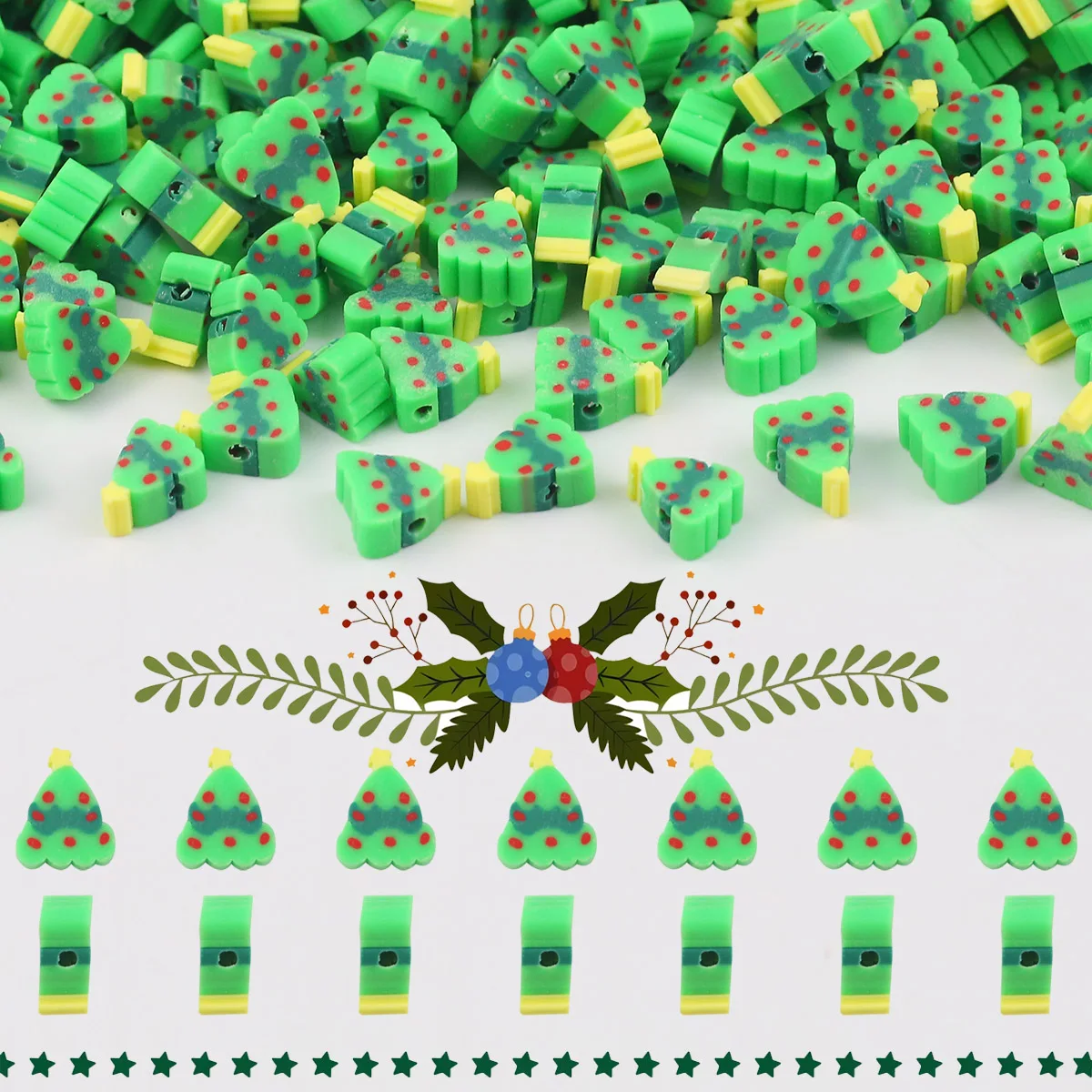 Зеленые Бусины-разделители из полимерной глины на рождественскую елку для