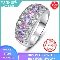 yanhui luxury female girl crystal cz stones ring boho tibetan silver s925 pink ring promise engagement rings for women ra0152