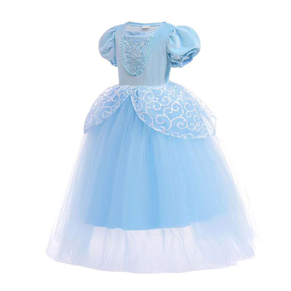 Disney Cinderella Cosplay Costume Girls Belle Snow White Aurora Princess Dress Halloween Birthday Party Ball Gown Kids Clothes