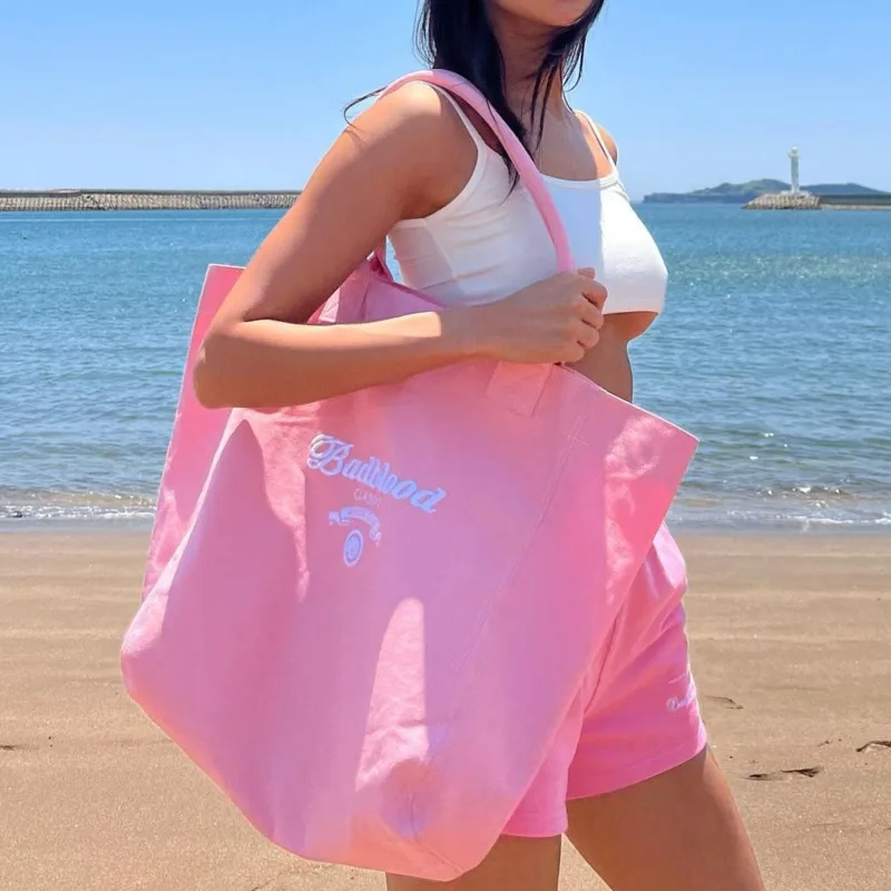 

Корейская вместительная сумка через плечо badflood, Холщовая Сумка-тоут с вышитыми буквами, брендовая многофункциональная пляжная сумка Y2k для отпуска