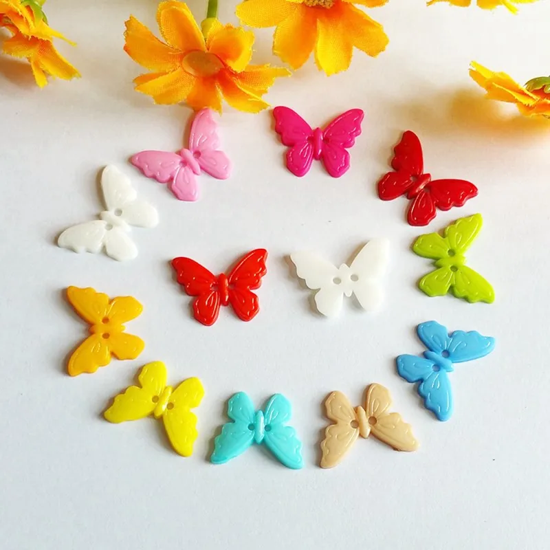 

Пуговицы из смолы в форме бабочки для аксессуаров «сделай сам», одежды, обуви и шляп, для украшения ручной работы, 100 шт.