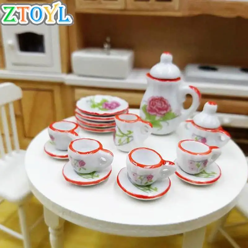 

15Pcs/set 1:12 Dollhouse Miniature Tableware Porcelain Ceramic Tea Cup Plate
