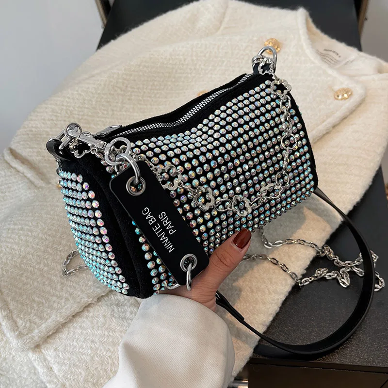 

Rhinestone Evening Handbag for Women Small Diamonds Shoulder Bag Purse Ladies Bucket Crossbody Bag Shining Diamond Fashion Totes