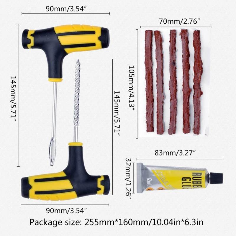 

Compact Tire Repair Kit DIY Flat Tire Repair Tubeless Tyre Gift for Car Motorcycle Home Emergency 5 Rubber Strips