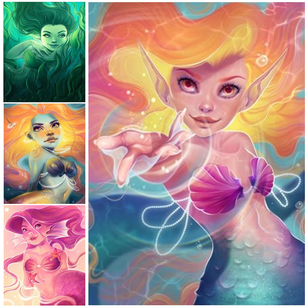 

Мультяшный постер в скандинавском стиле с изображением русалки для детской комнаты, настенная Картина на холсте, домашний декор, настенные ...