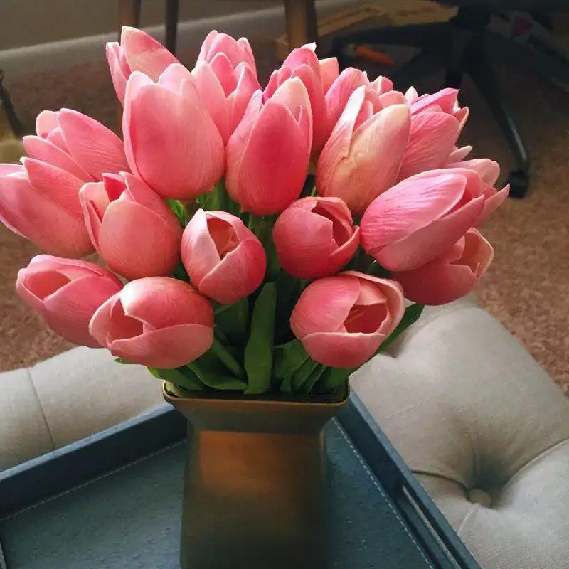 

24Pcs Multicolor Artificial Tulips Flowers Fake Faux Bouquet Real Touch Flower Arrangement, Home Room Office Wedding Decoration