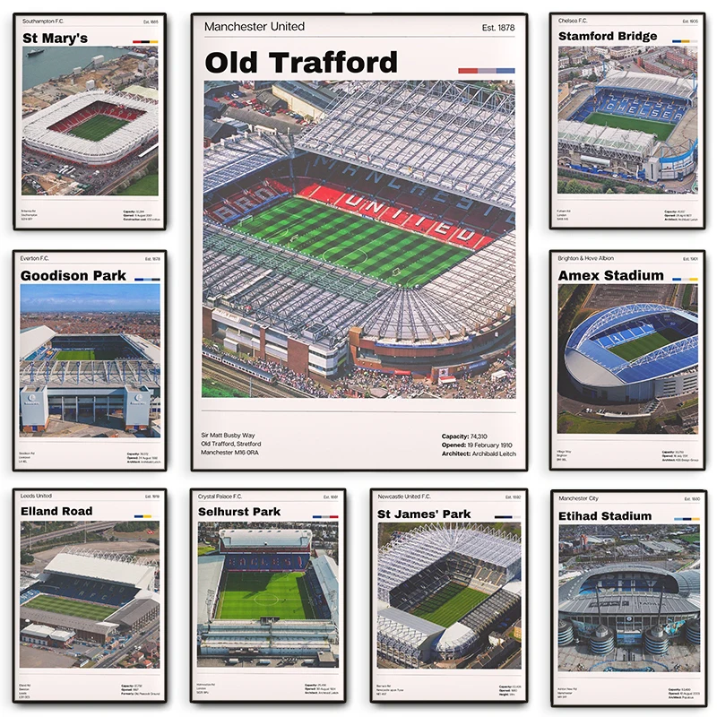 Постер футбольного стадиона всемирно известная футбольная площадка холст с