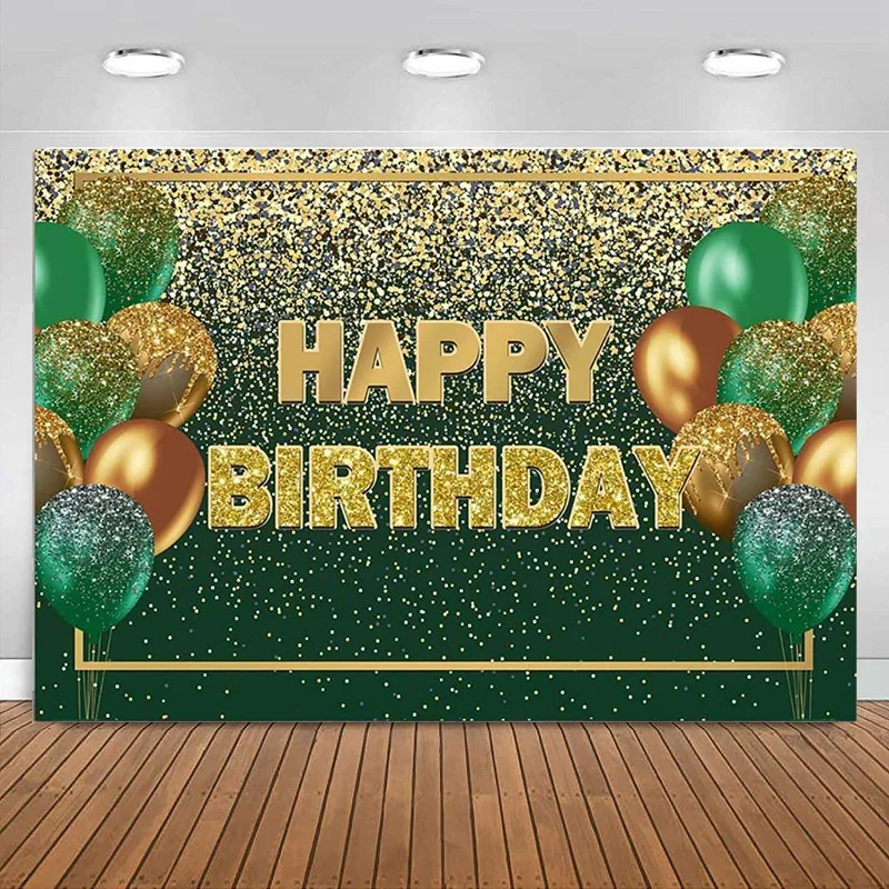 

Фотофон с днем рождения Зеленый Золотой Зеленый боке воздушные шары для женщин мужчин фотография на день рождения