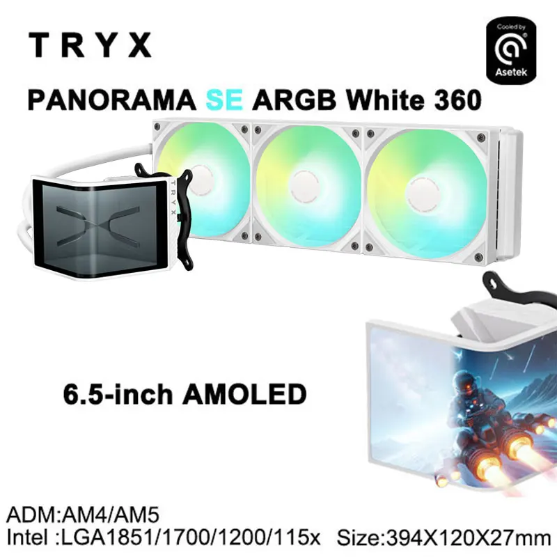 TRYX PANORAMA SE 360 ARGB CPU all-in-one water-cooled cooler，6.5-inch curved AMOLED screen/support LGA1851/1700/115X/AM4/AM5