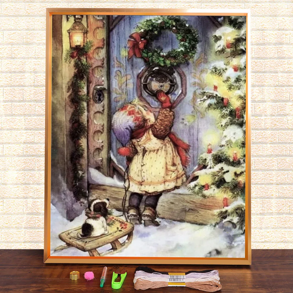 

Christmas Girl Cartoon Printed Canvas 11CT Cross-Stitch Embroidery Set DMC Threads Handicraft Handmade work Craft Different