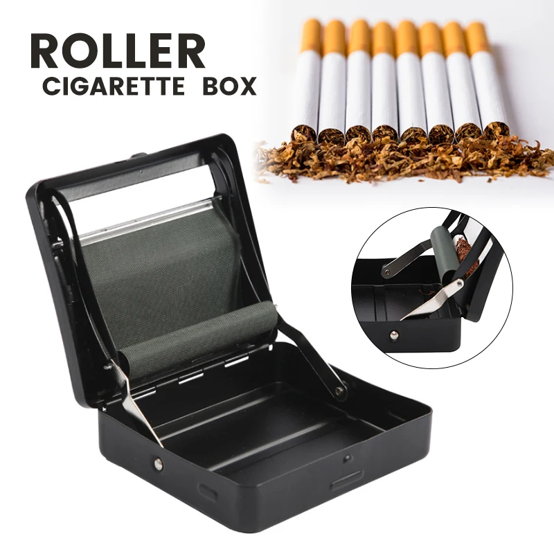 

Automatic Rolling Machine Cigarette Case Black Tin Case Metal Roller Cigarette Tobacco Container Smoking Storage Holder Box