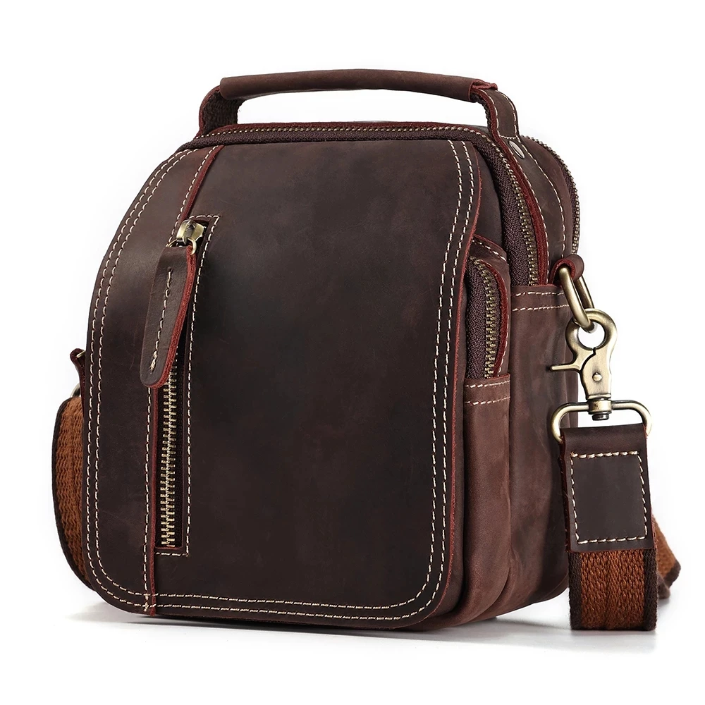 

Simple Retro Crazy Horse Leather Men's Shoulder Bag Multi-pocket Casual Messenger Bag Multipurpose Travel Daily Waist Bag