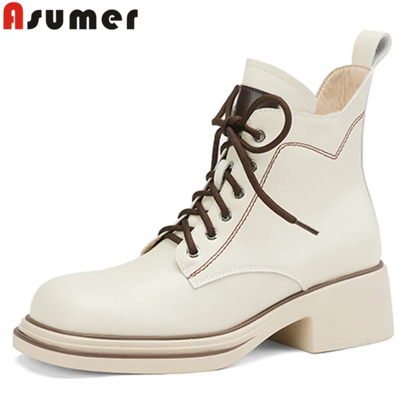 

Женские ботильоны на молнии ASUMER, из натуральной кожи, на толстом среднем каблуке и платформе, зимние ботинки, 2023