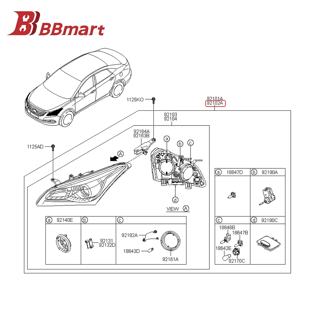 

92102-B3010 BBmart Auto Parts 1 Pcs Head Light LED Headlamp Right For Hyundai MISTRA 14 Wholesale Price Car Accessories