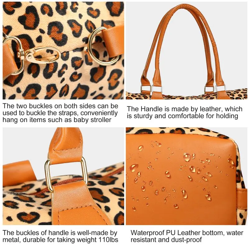 Women Duffle Bag Travel Weekend Tote Bags  Leopard Grain
