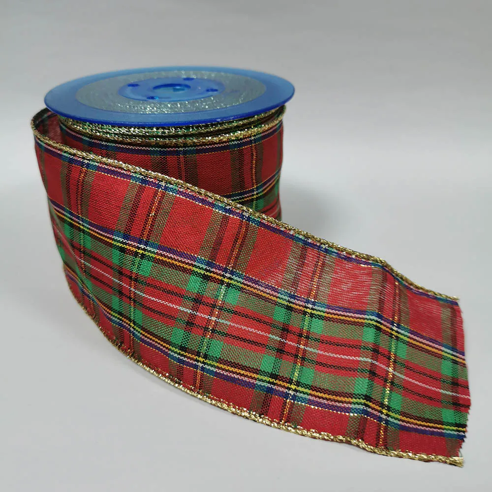 

25yards 63mm Plaid Ribbon Red Green Checked Wired Edge for Festival Christmas Decoration New Year Gift Wrapping