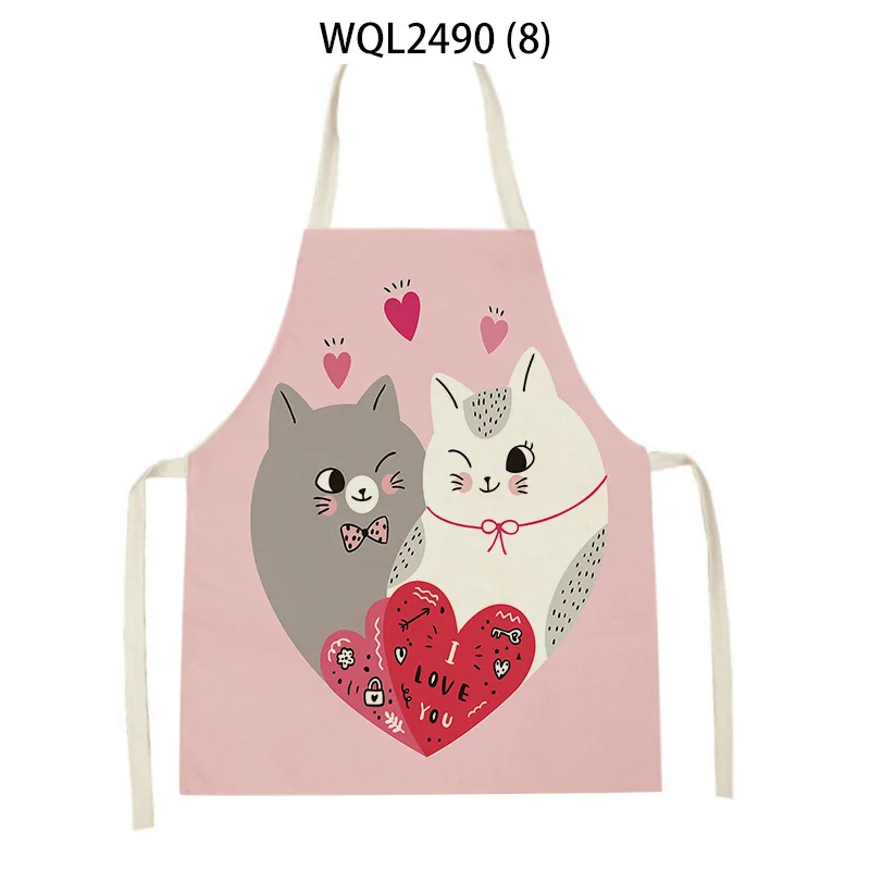 

1Pcs Love Heart Printed Kitchen Aprons for Women Mr Mrs Cotton Linen Home Cooking Baking Waist Bib Pinafore Cleaning Tools