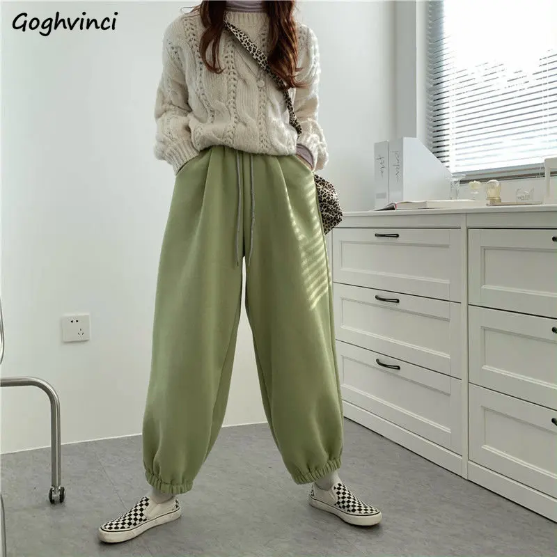 

Thick Casual Sporty Pants Women Baggy Young Chic Ulzzang Autumn New Streetwear Schoolgirls Ins Fashion Simple All-match Warm BF