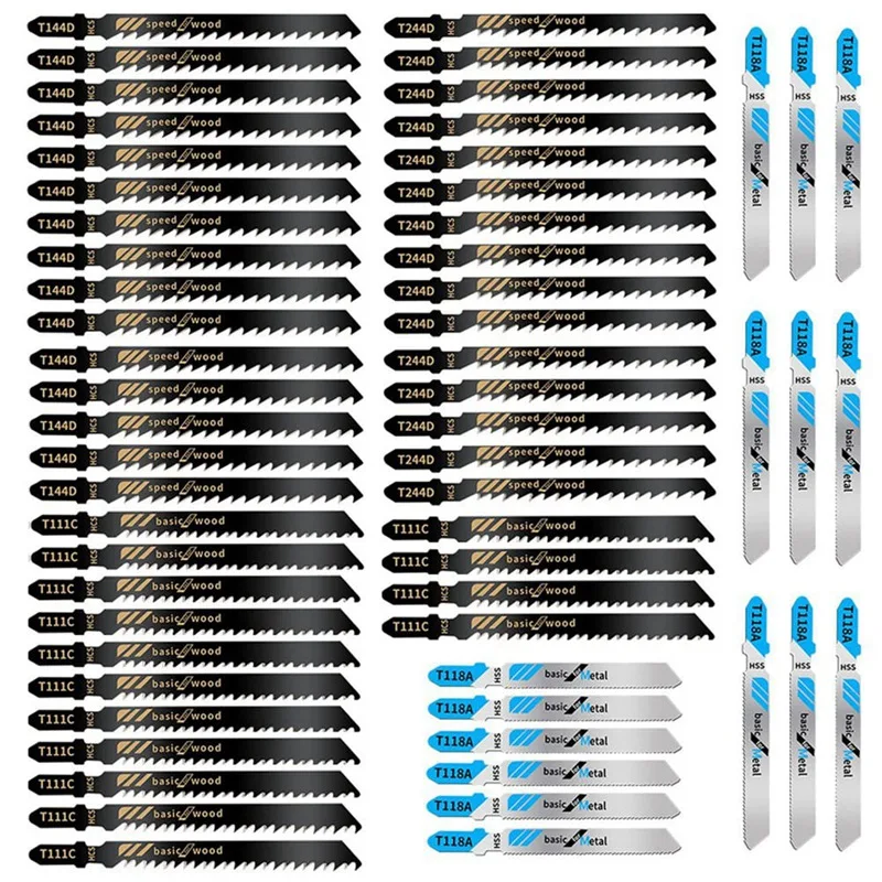 

HLZS-60Pcs Jigsaw Blades Set,Assorted T Shank Jig Saw Blades, Multi-Purpose HCS/HSS Saw Blades For Cutting Wood,Plastic,Metal