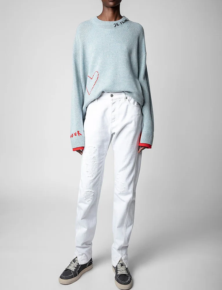 Женский кашемировый вязаный свитер с круглым вырезом и длинными рукавами