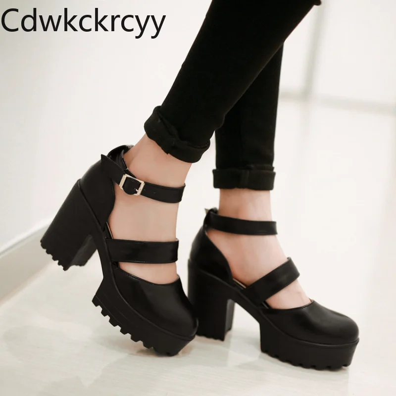 

Spring and Autumn New style fashion Round head high-heeled Women's shoes Shallow mouth Buckle Square heel Mary Jane Women shoes