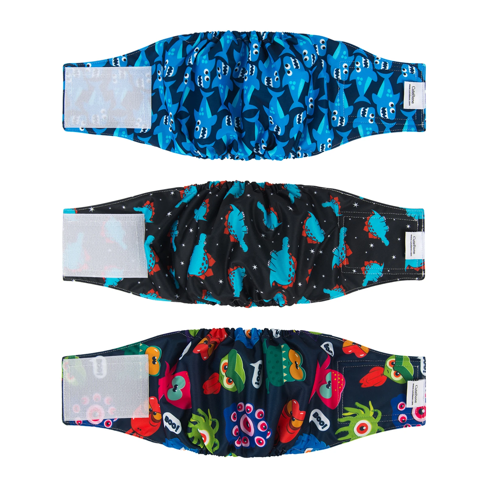 Fraldas Laváveis Para Cães Machos CuteBone - Pacote Com 3 Unidades, Preto