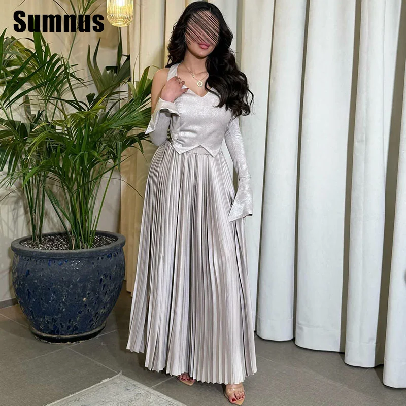 Sumnus Очаровательное серебряное платье трапециевидной формы для выпускного