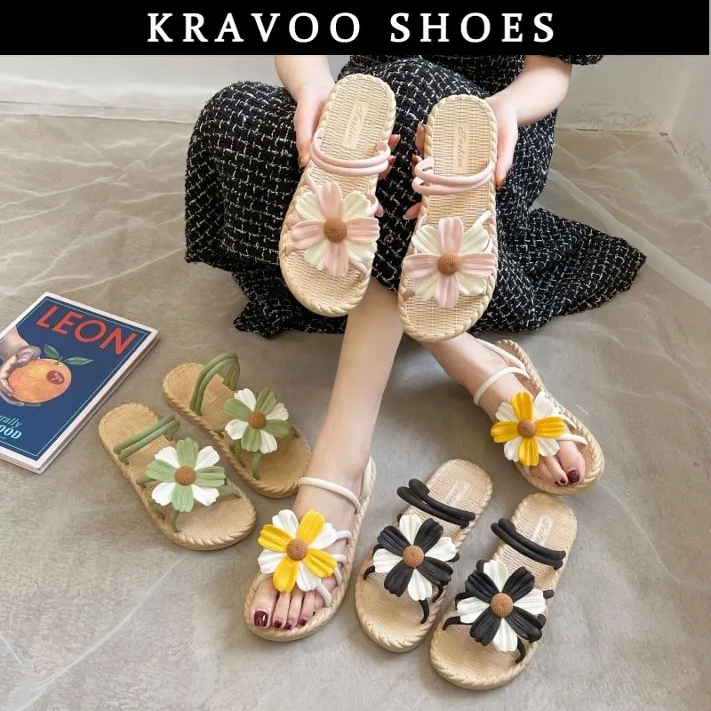 

KRAVOO Ins Shoes Women Flower Beach Casual Slippers Roman Platform Women's Sandals Korean Style Sandal Slipper 2023 Shoes Summer