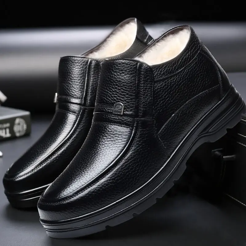 

Men's White Sheepskin Boots Side Zipper Cotton Warm Casual Shoes Wool Blend British Style Winter High-top Shoes Platform Shoes