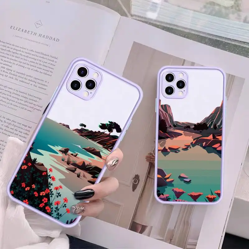 

Hand Painted Landscape Phone Case for iPhone 11 12 13 Mini Pro Max 8 7 Plus X XR XS MAX Matte Silicone Back Cover