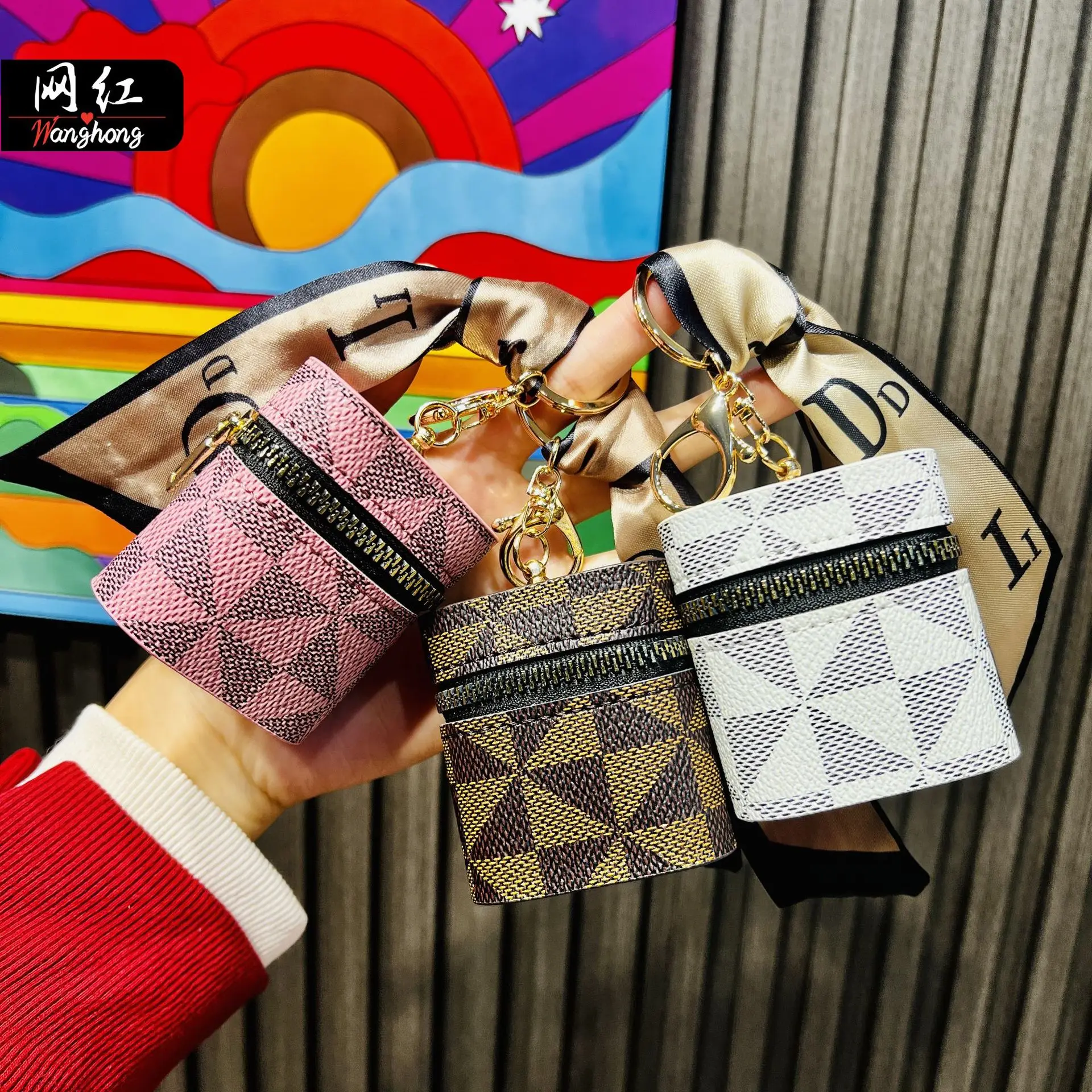 

Creative Leather Presold Coin Purse Keyring Mini Portable Mouth Red Envelope Storage Wireless Headphone Protection Cover Cute