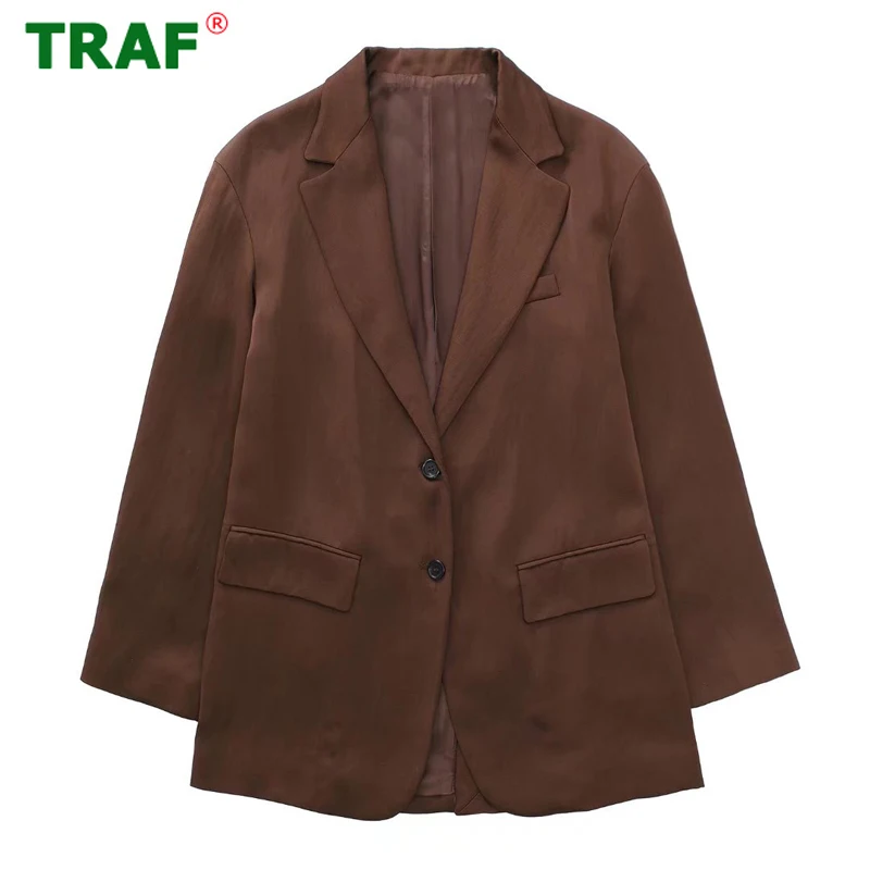 

TRAF Brown Oversized Blazer Women Spring New Flowing Jacket Women Fashion Going Out Female Blazer Long Sleeve Jackets for Women