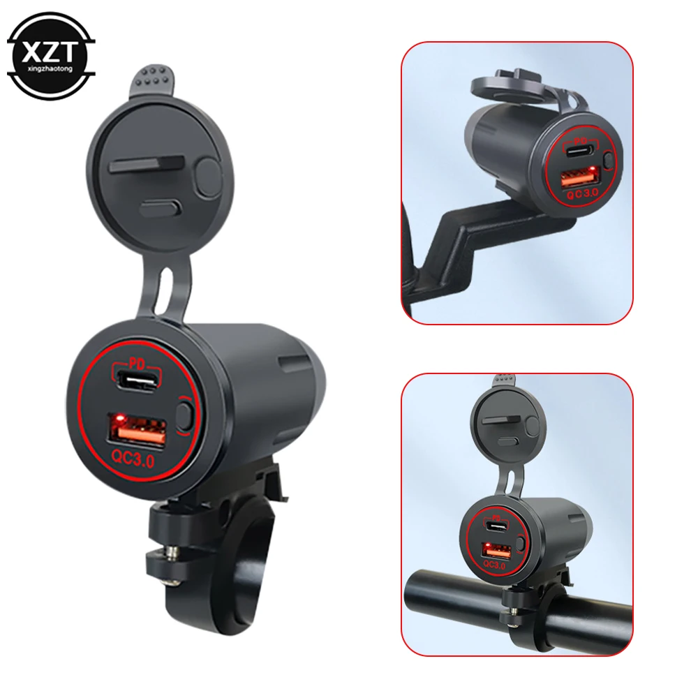 

12-24 в зарядное устройство на руль мотоцикла PD + QC3.0 двойной USB разъем для быстрой зарядки адаптер питания с кнопкой переключателя